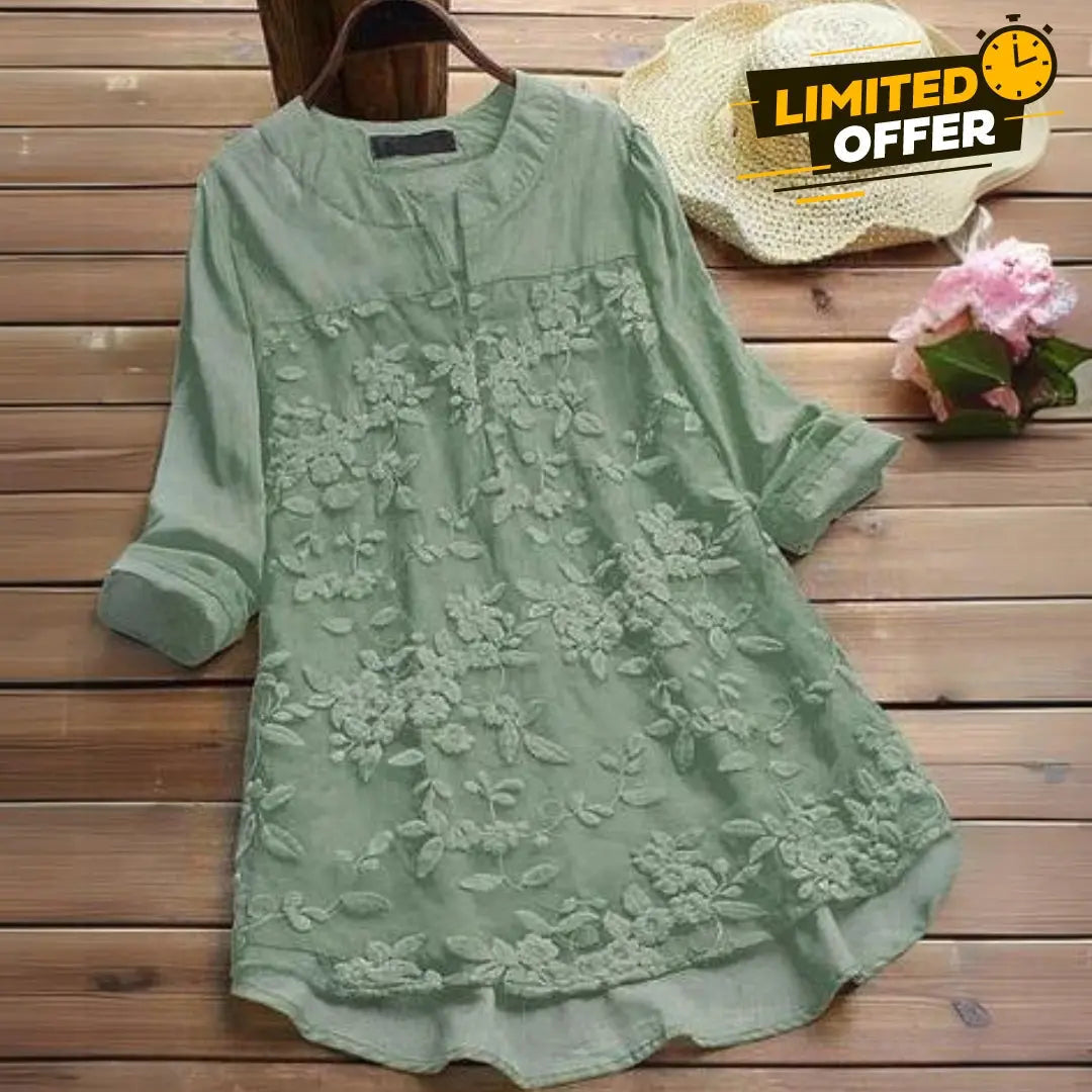Trendy embroidered cotton tunic for women - front view