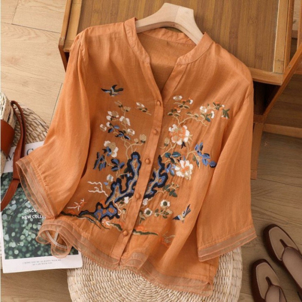 Embroidered cotton top for women - front view