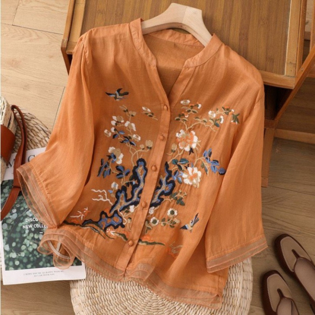 Embroidered cotton top for women - front view