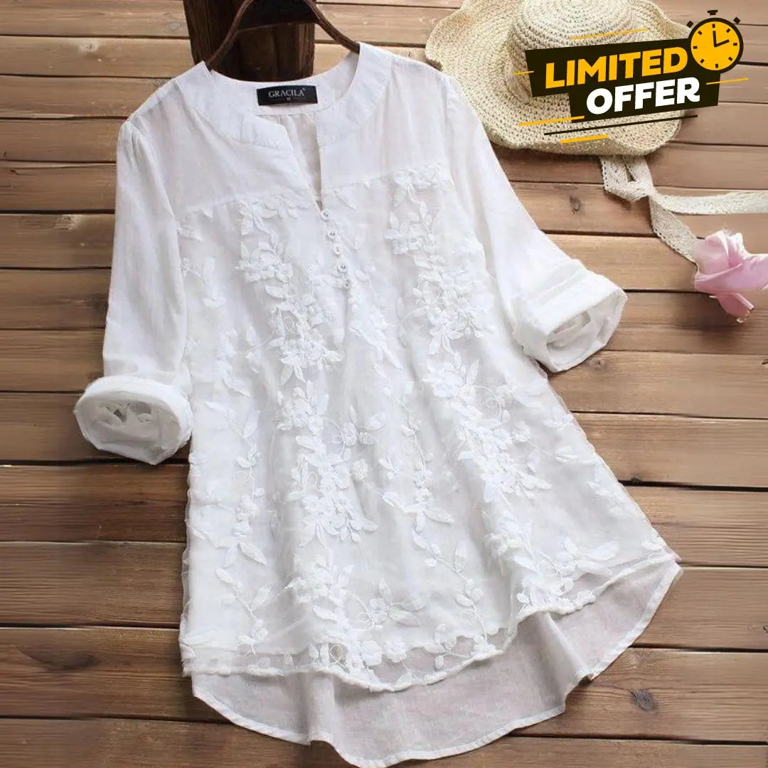 Embroidered cotton tunic for women - embroidery detail