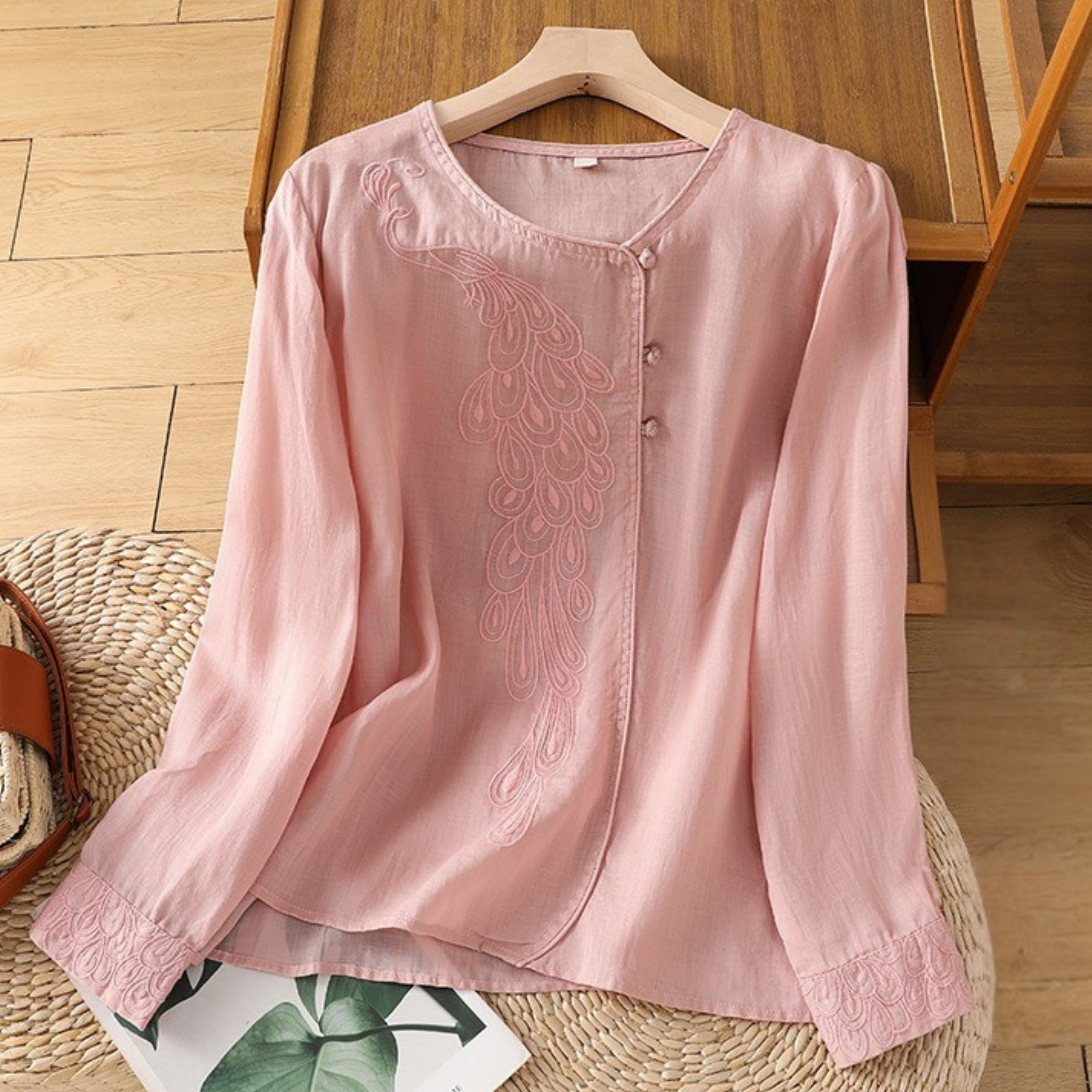 Long sleeve cotton top for women - back view