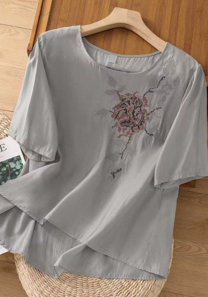 Floral embroidered tunic top for women - back view