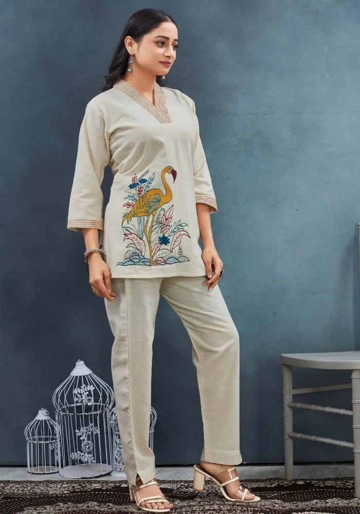 Flamingo embroidered kurta set - styled with pants