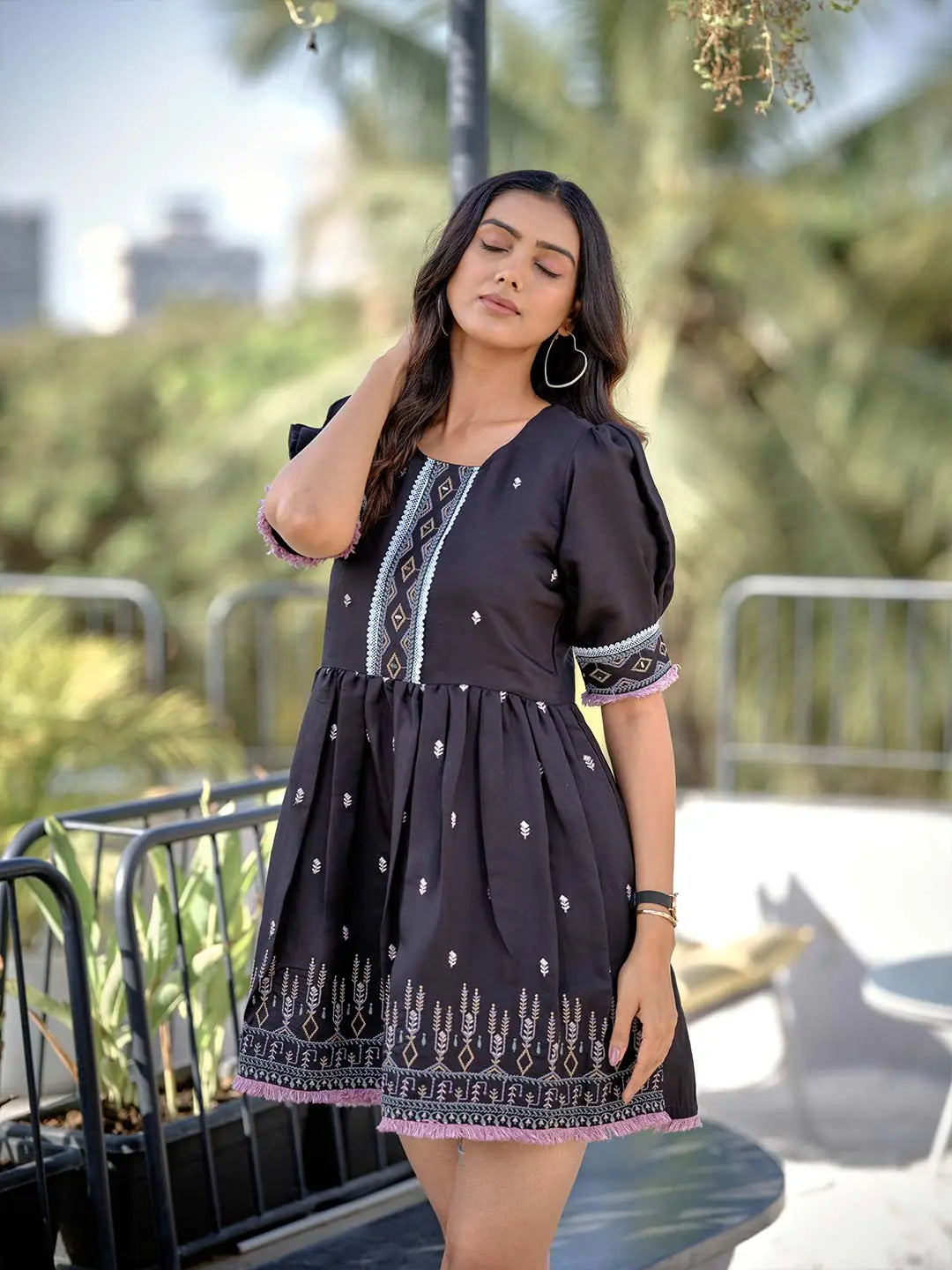 Black heavy rayon tunic for women - front view