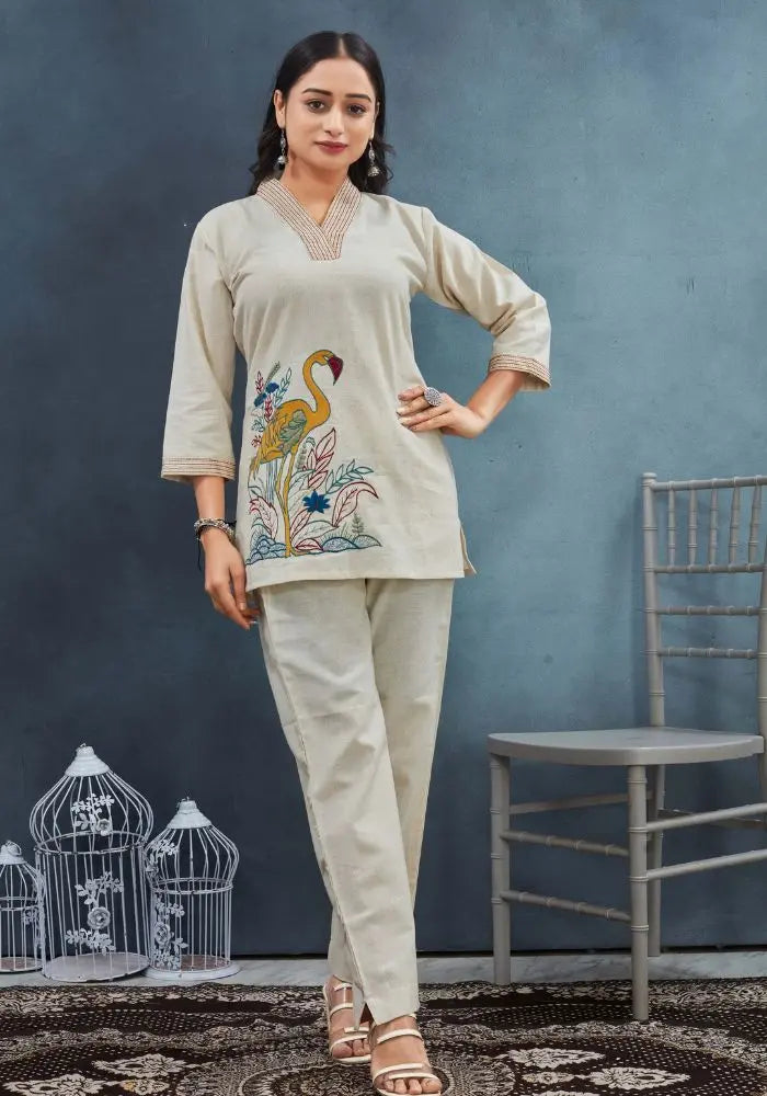 Flamingo embroidered kurta set - back view