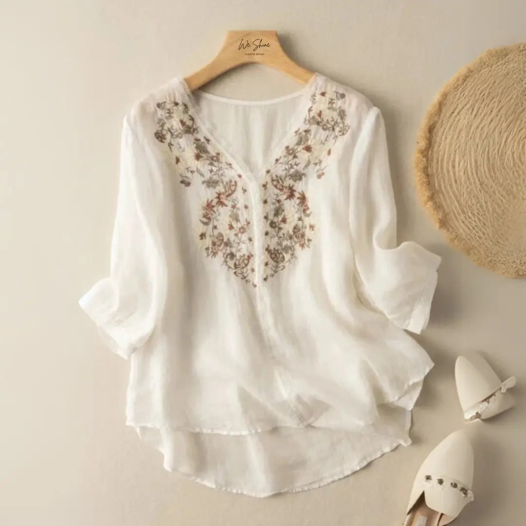 V-neck embroidered tunic for women - close-up detail