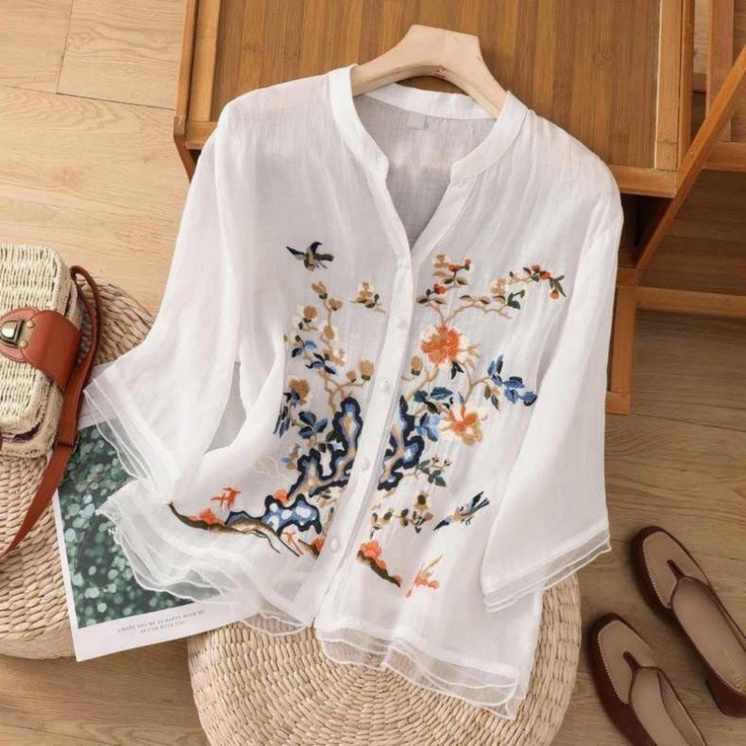 Embroidered cotton top for women - white colorway
