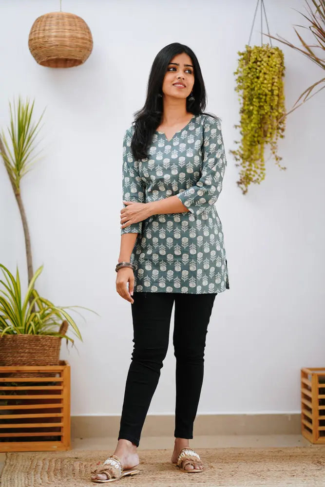 Green cotton top for women - back view