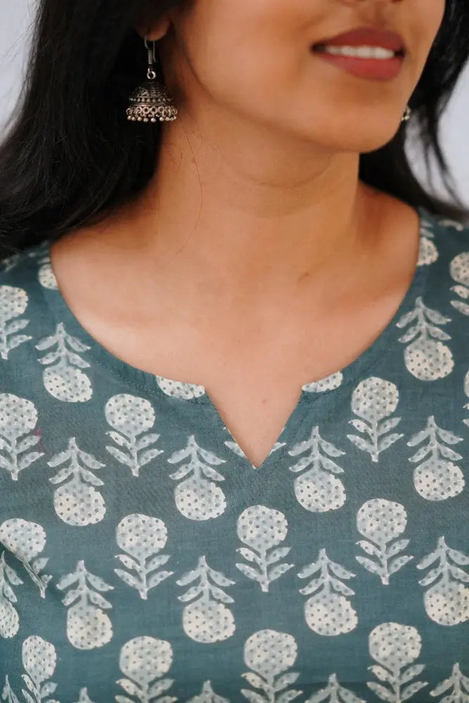 Green floral cotton top for women - side view