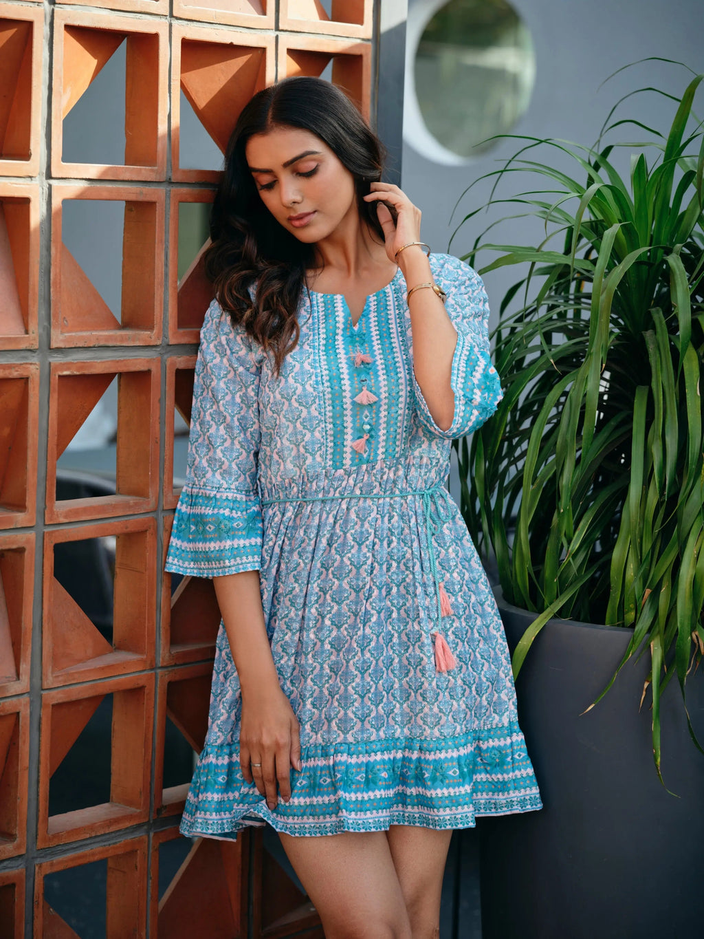 Tasseled Twinkle printed cotton tunic for women - front view