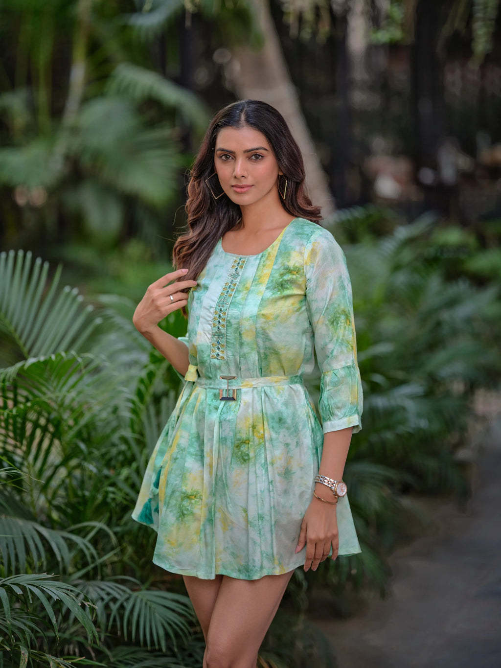 Shibori muslin tunic for women - styled look