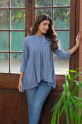 Heavy rayon solid sky blue long sleeve tunic for women