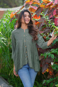 Heavy rayon solid green long sleeve tunic for women
