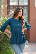 Teal blue heavy rayon tunic for women