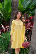 Mustard rayon tunic with heavy embroidery for women