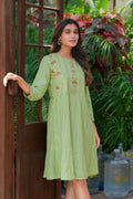 Pista green rayon tunic with heavy embroidery for women