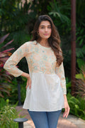 Pure cotton heavy embroidery white tunic for women