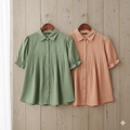 Peach puff sleeve pleated top for women - front view