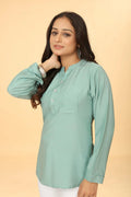 Green popcorn cotton tunic for women - front view