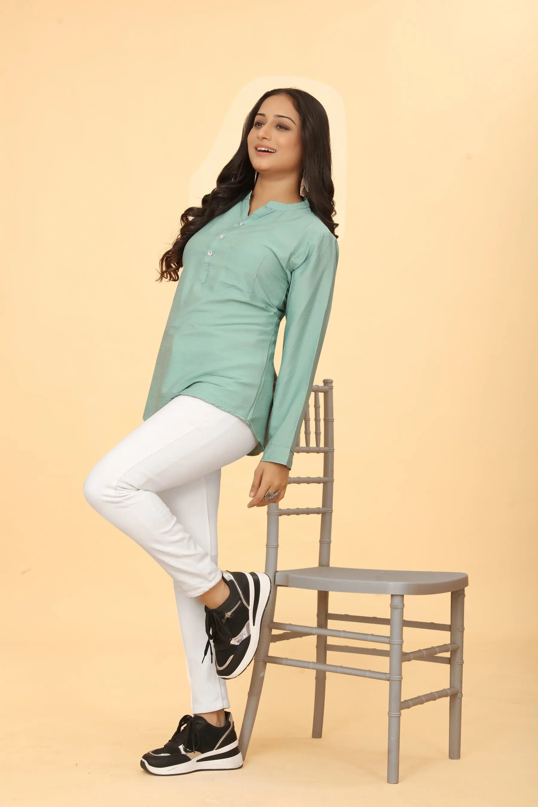 Green cotton tunic for women - back view