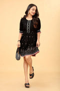 Black cotton fit and flare tunic for women - front view
