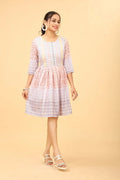 White lace print cotton tunic for women - front view