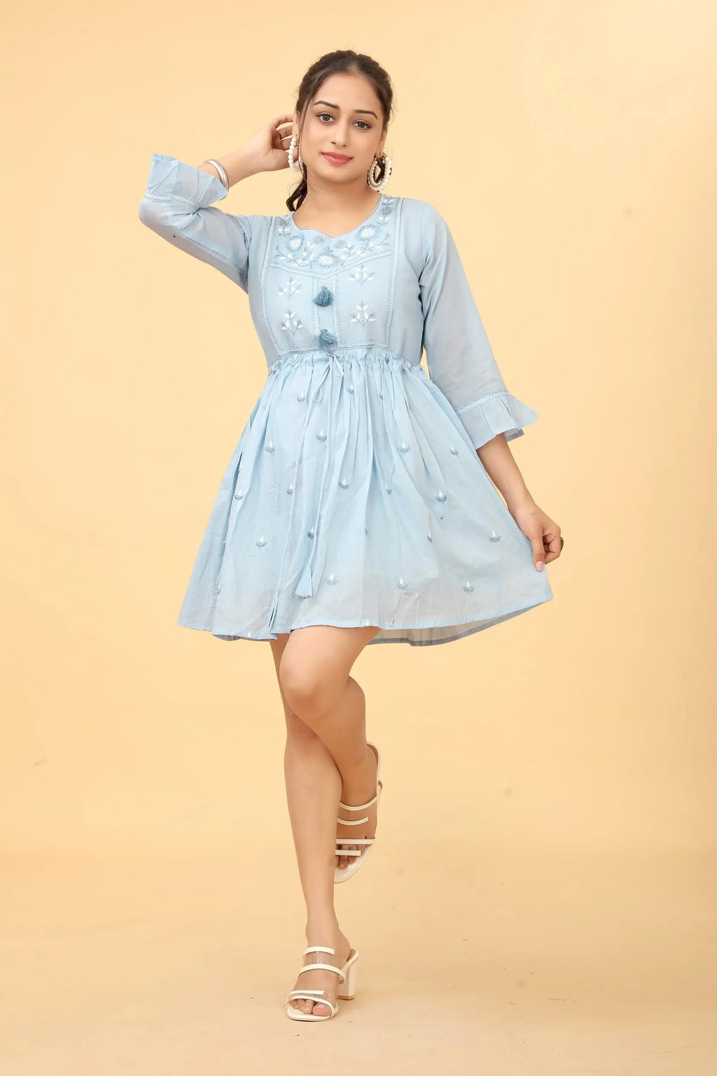 Sky blue floral tunic for women - styled look