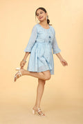 Sky blue Mal cotton tunic for women - front view