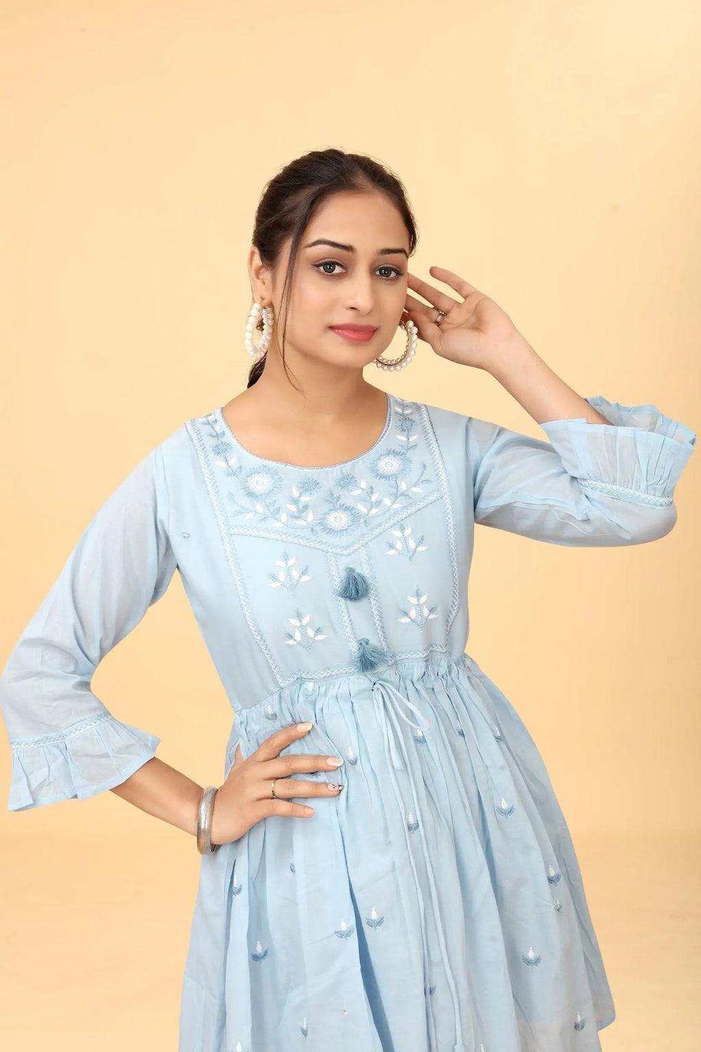 Three flower print tunic for women - fabric detail