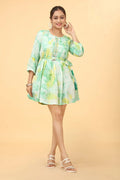 Green shibori pure muslin tunic for women - front view