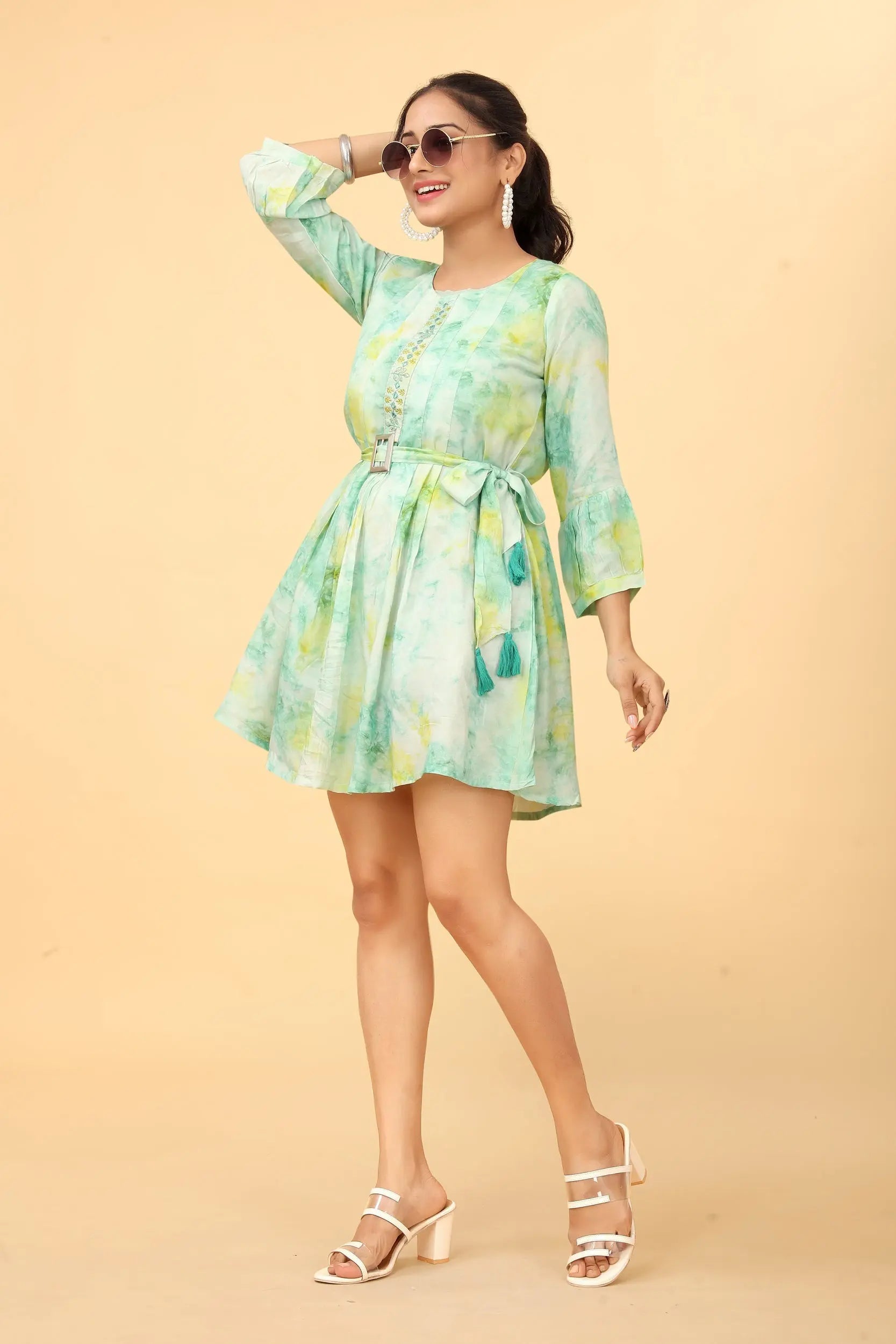 Green shibori muslin tunic for women - back view