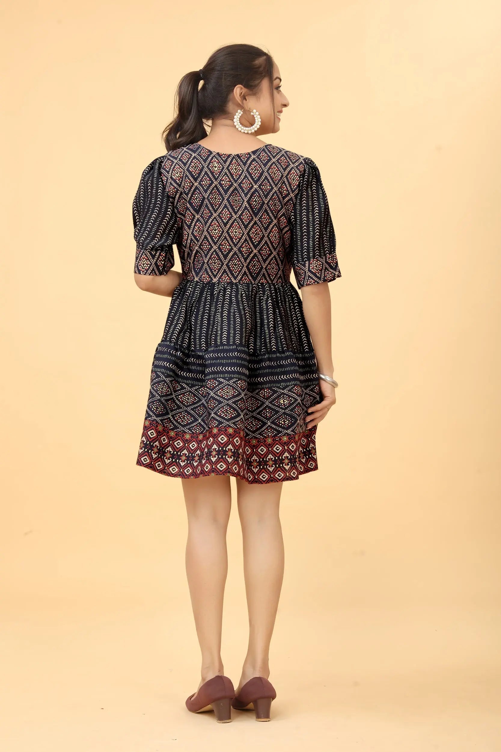 Blue check Chanderi tunic for women - side view