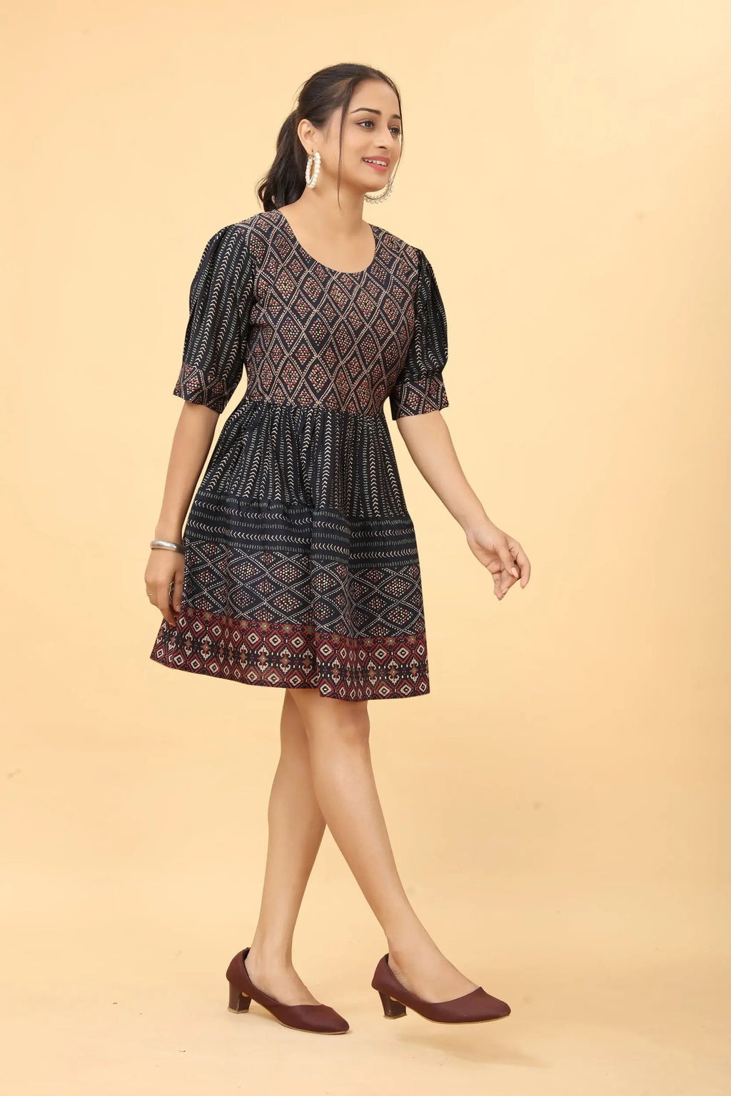 Blue check tunic for women - back view