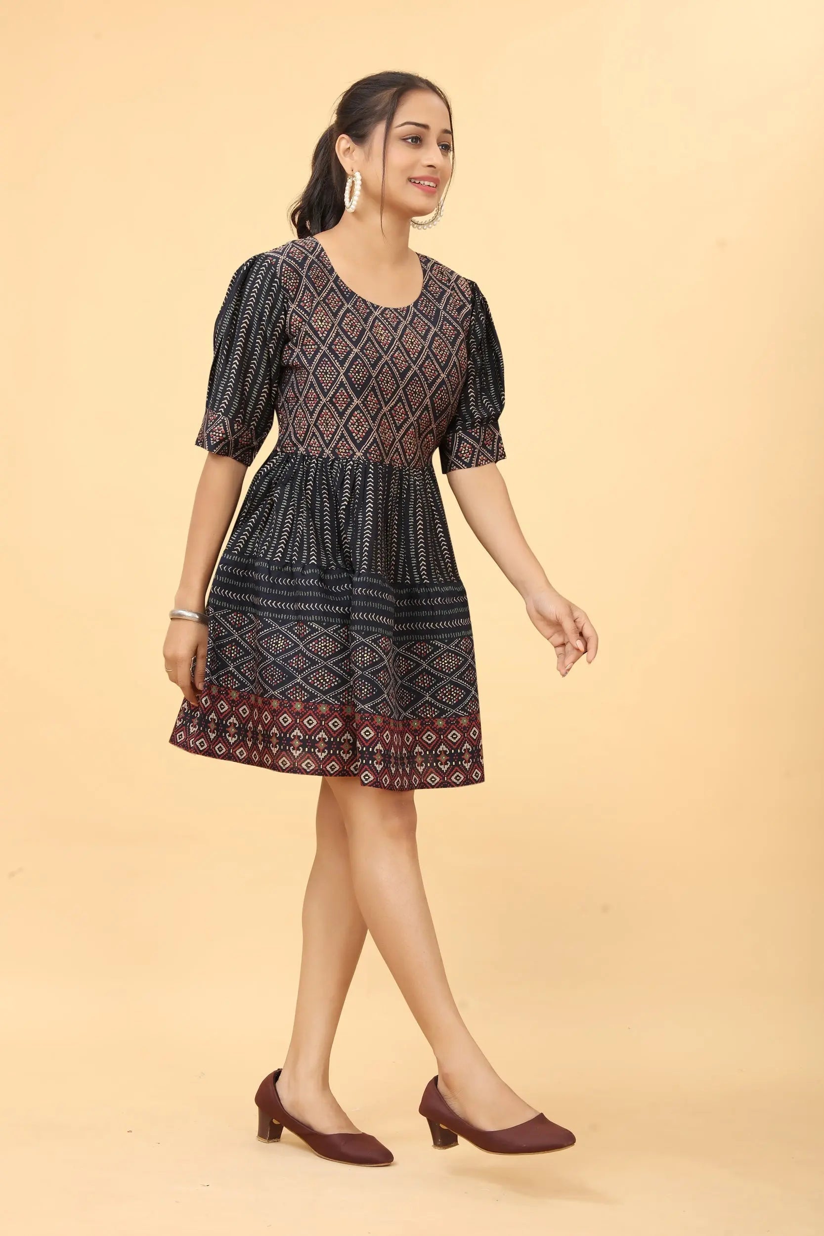 Blue check tunic for women - back view