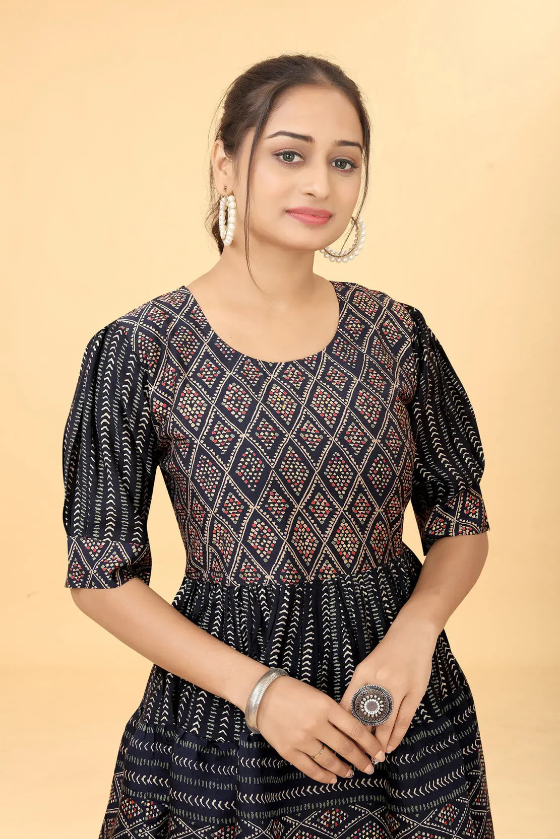 Chanderi cotton tunic for women - print detail