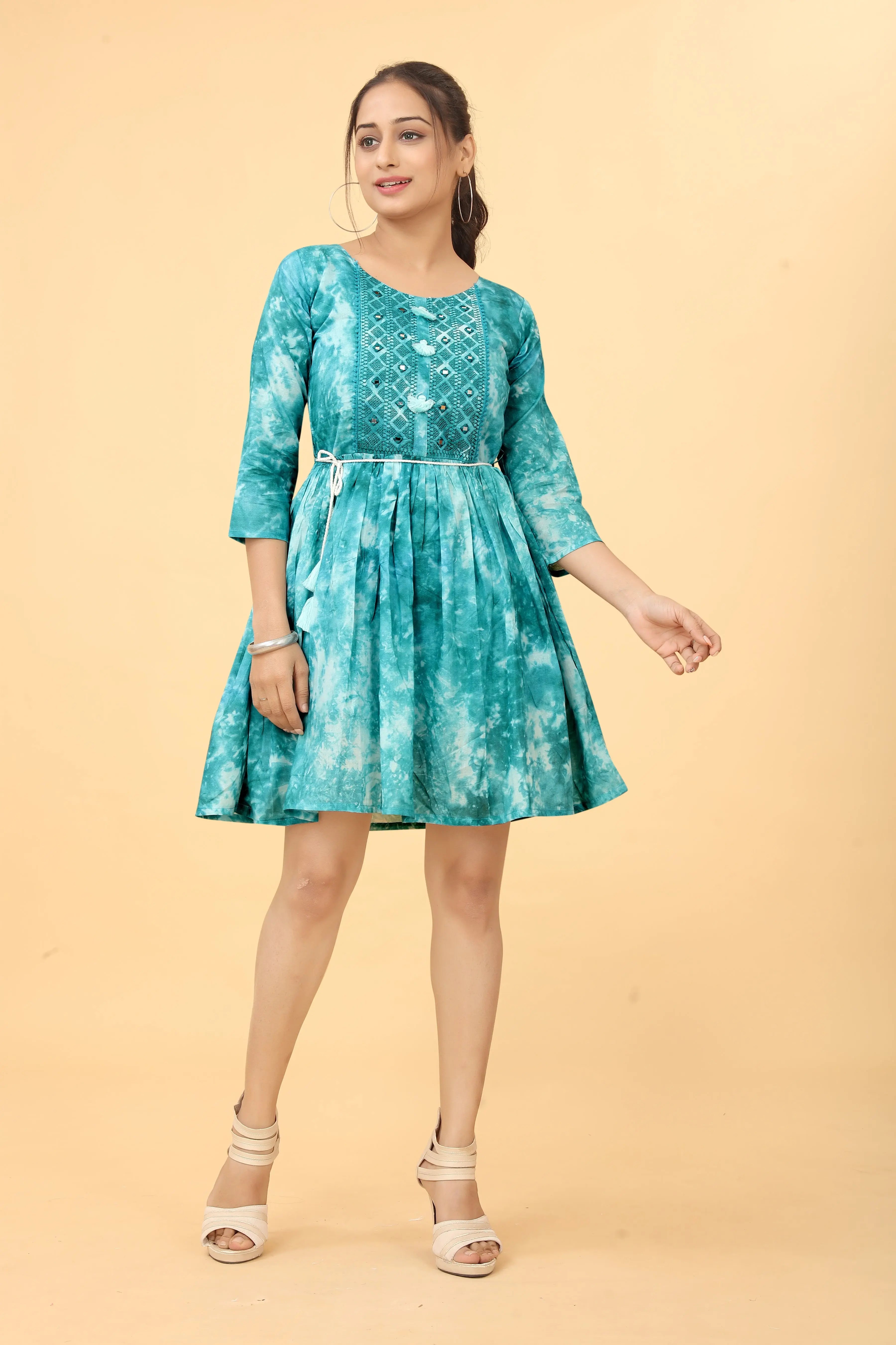 Shibori dyed mini dress tunic - fabric detail