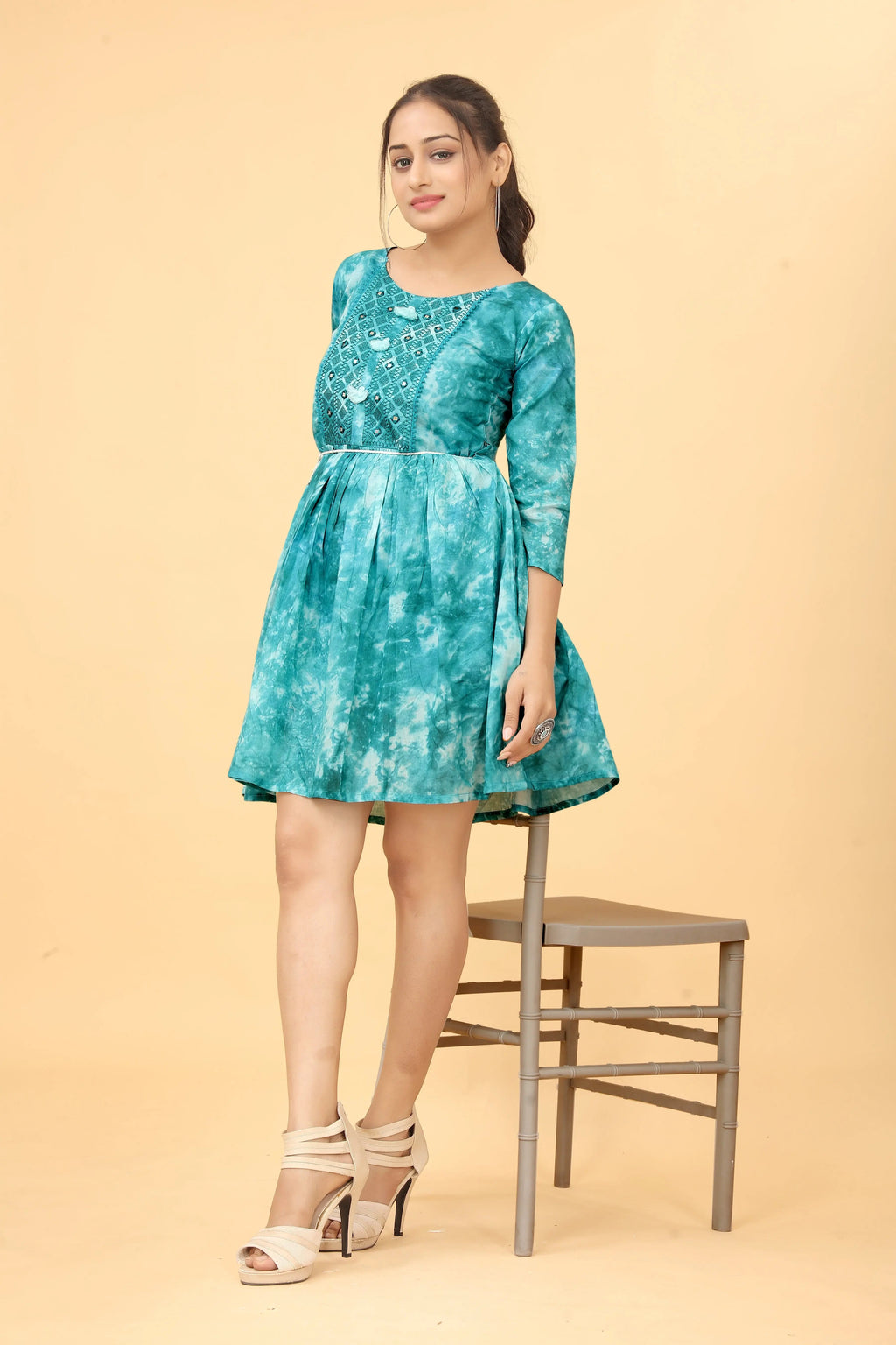 Rama teal shibori tunic for women - side view