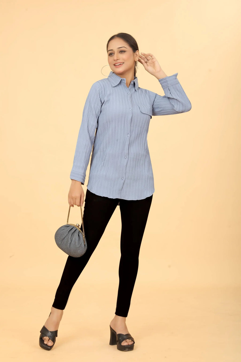 Collar neck top for women - full look
