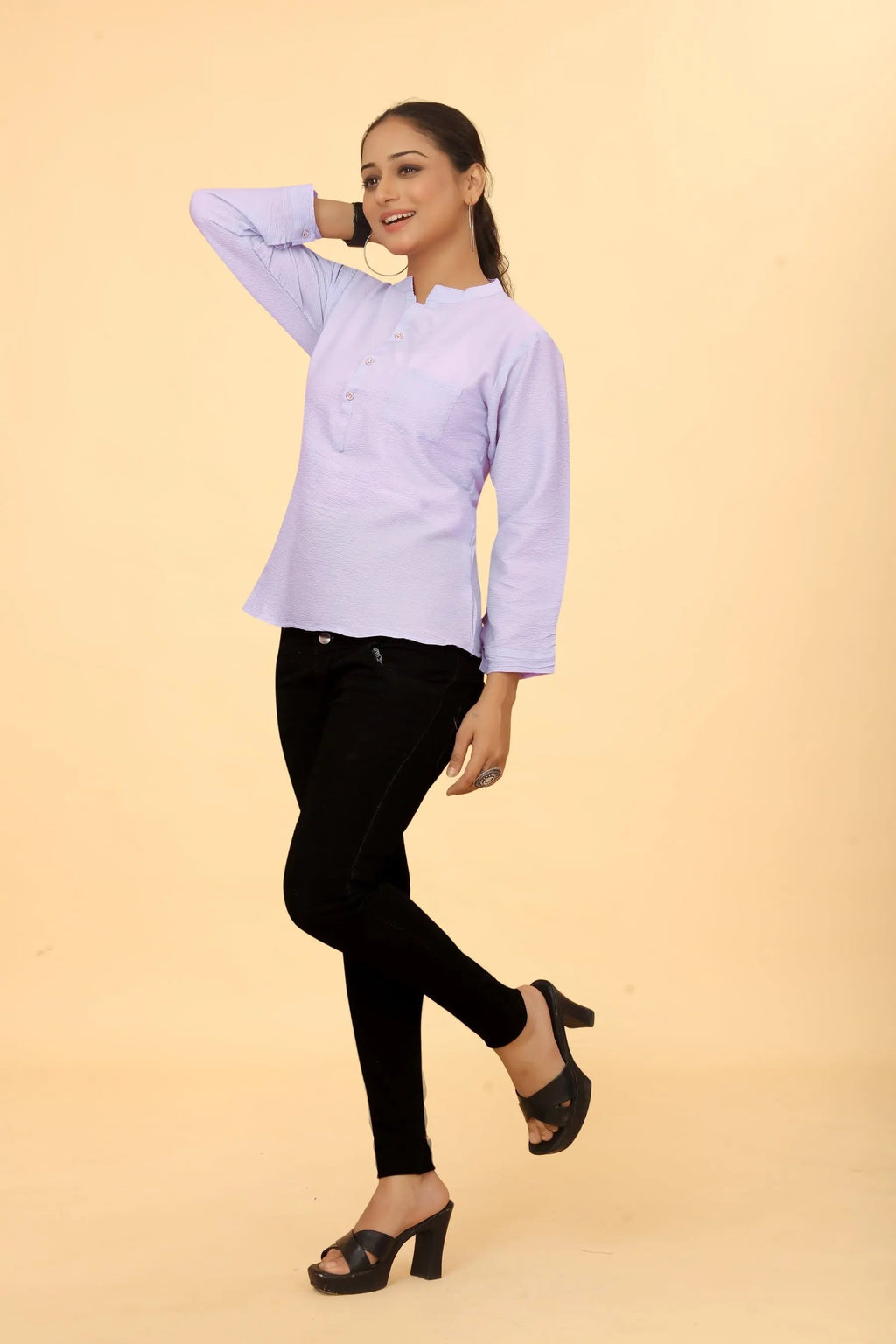 Lavender cotton tunic for women - pocket detail