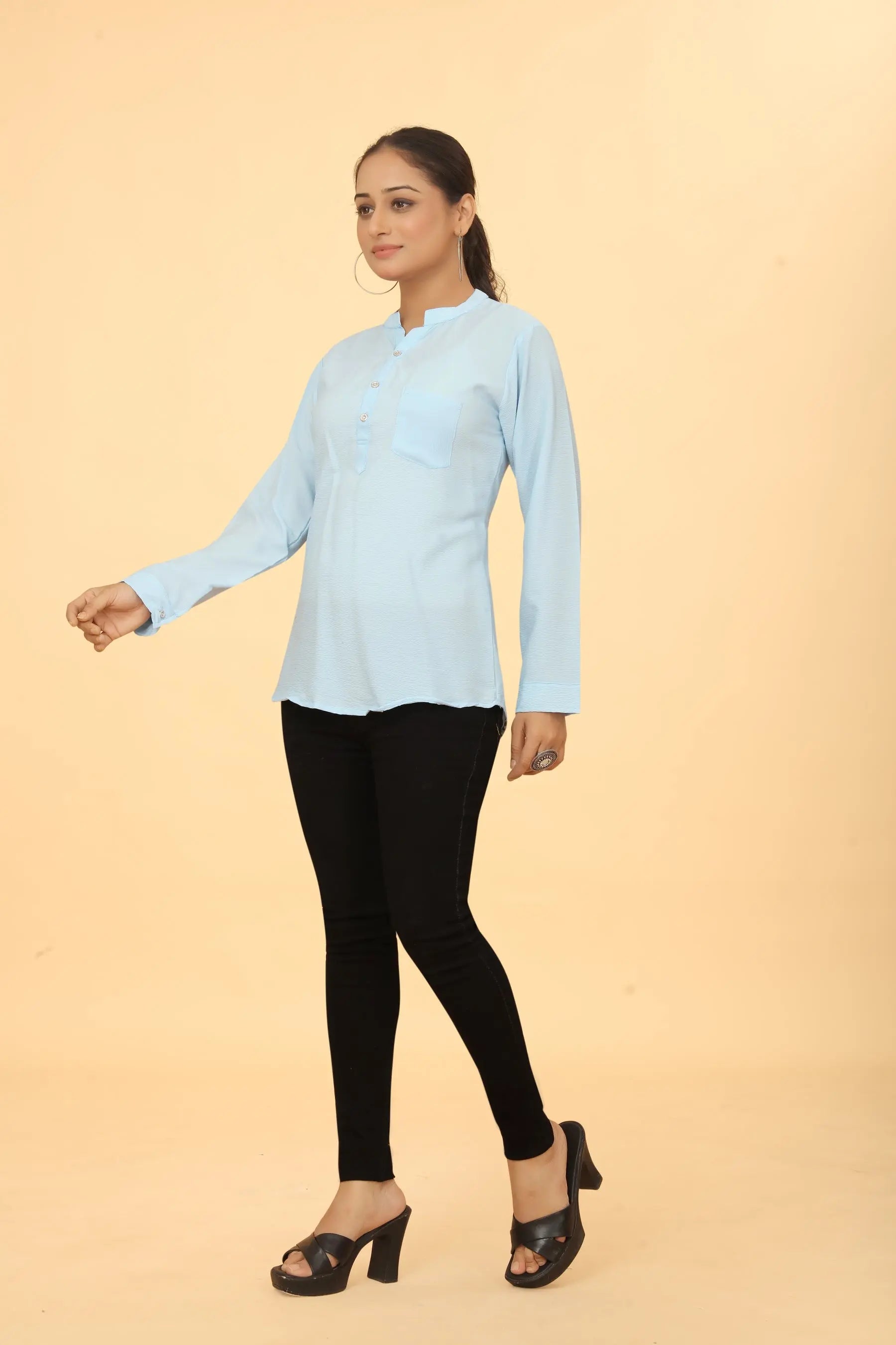 Sky blue cotton tunic for women - back view