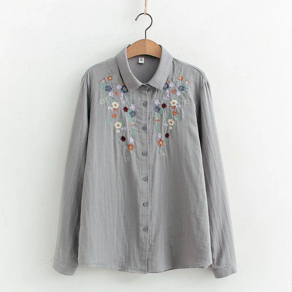 Floral embroidered cotton shirt for women - back view