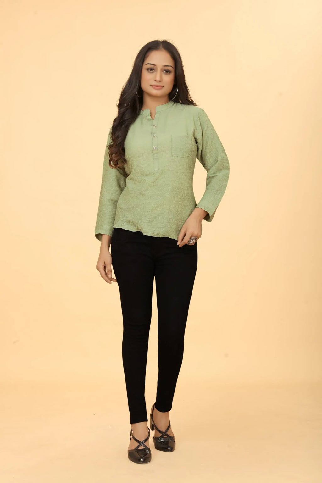 Pista green cotton tunic for women - styled look