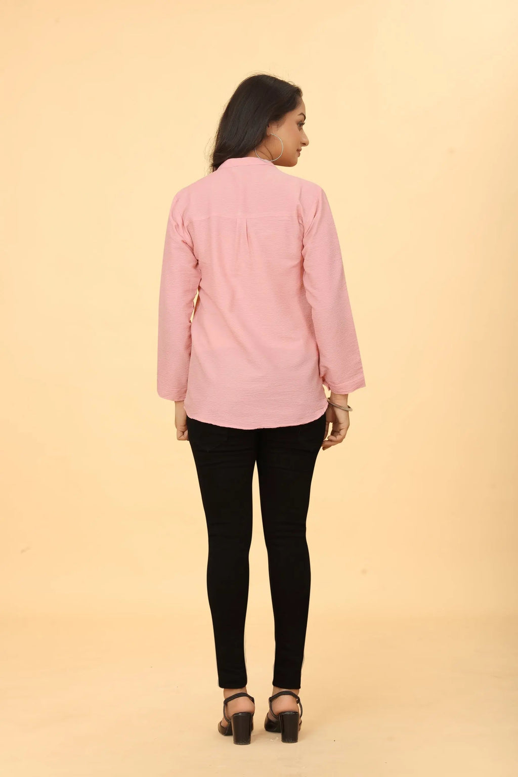 Pink cotton tunic for women - pocket detail