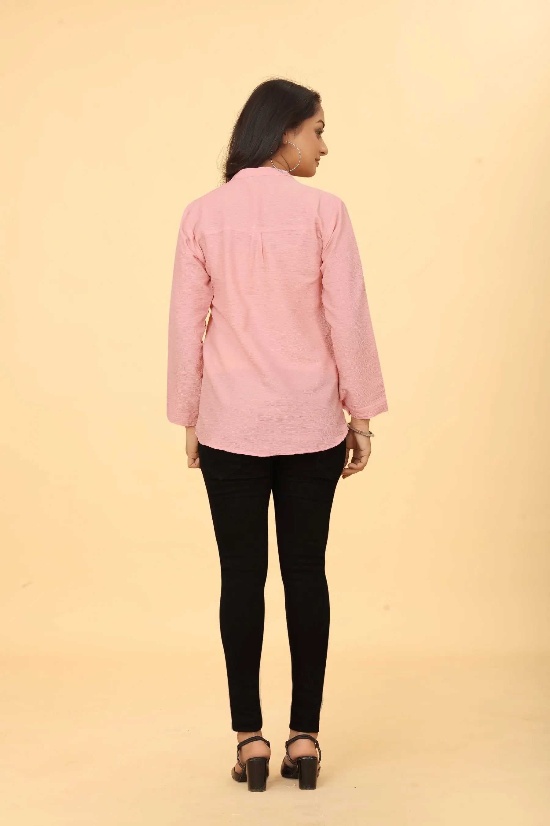 Pink cotton tunic for women - pocket detail