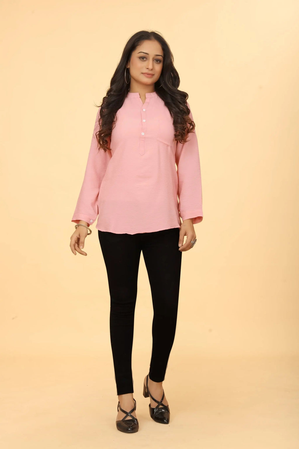 Pink cotton tunic for women - side view