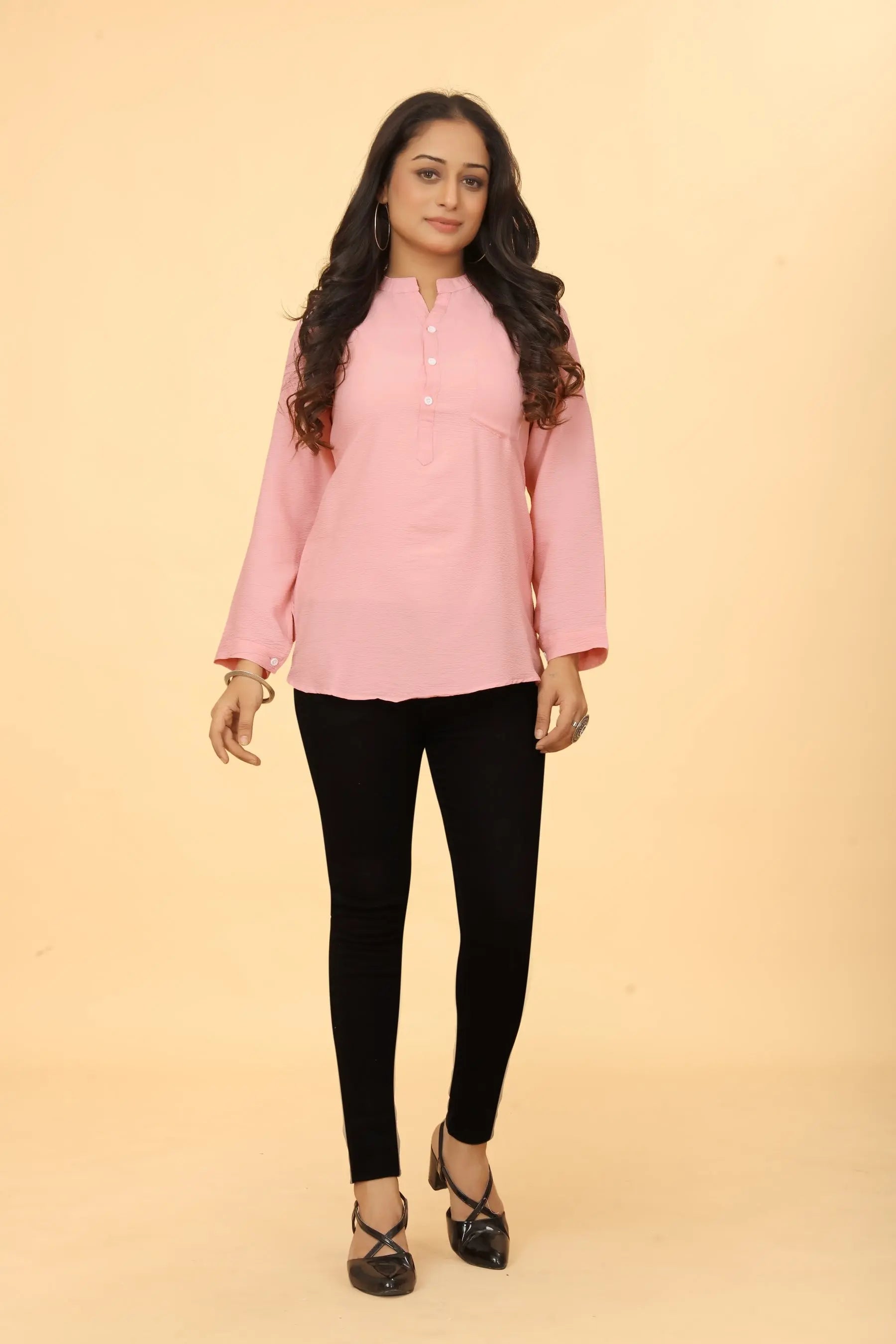 Pink cotton tunic for women - side view