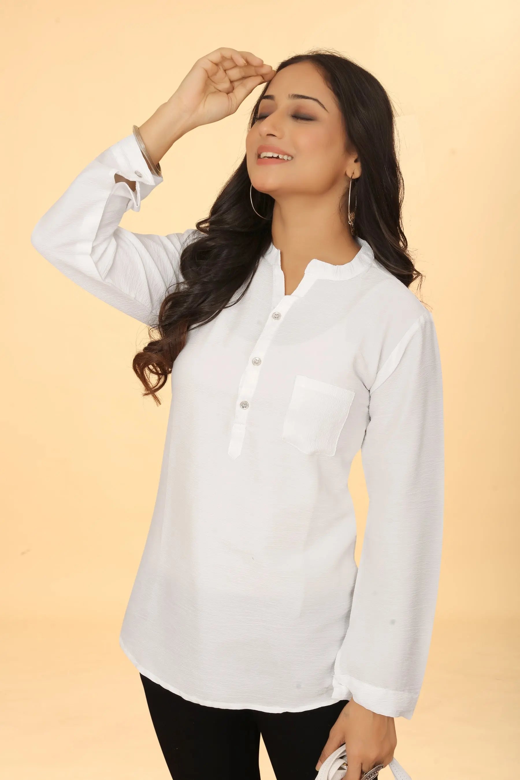 White popcorn cotton tunic for women - front view