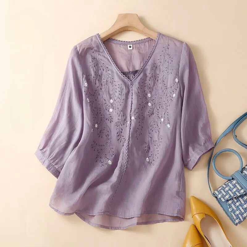 Viscose rayon embroidered tunic for women - front view