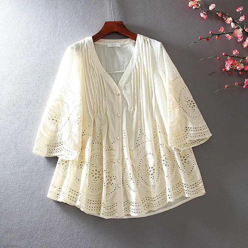 Chikankari cotton tunic for women - floral detail