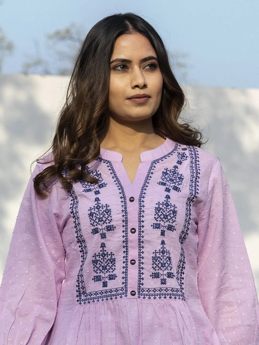 Lavender embroidered tunic for women - back view